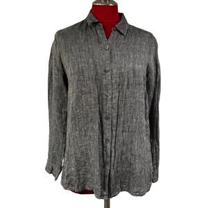 J Jill gray linen blouse button front marled long sleeves Size S career casual